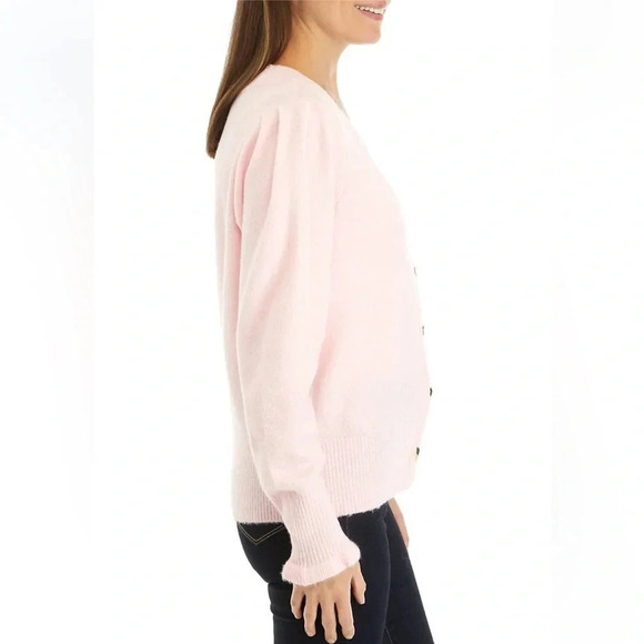 Crown & Ivy XXL Pink V Neck Sweater NWT w Gold Heart Snap Buttons Valentine’s 💌 - Picture 3 of 11